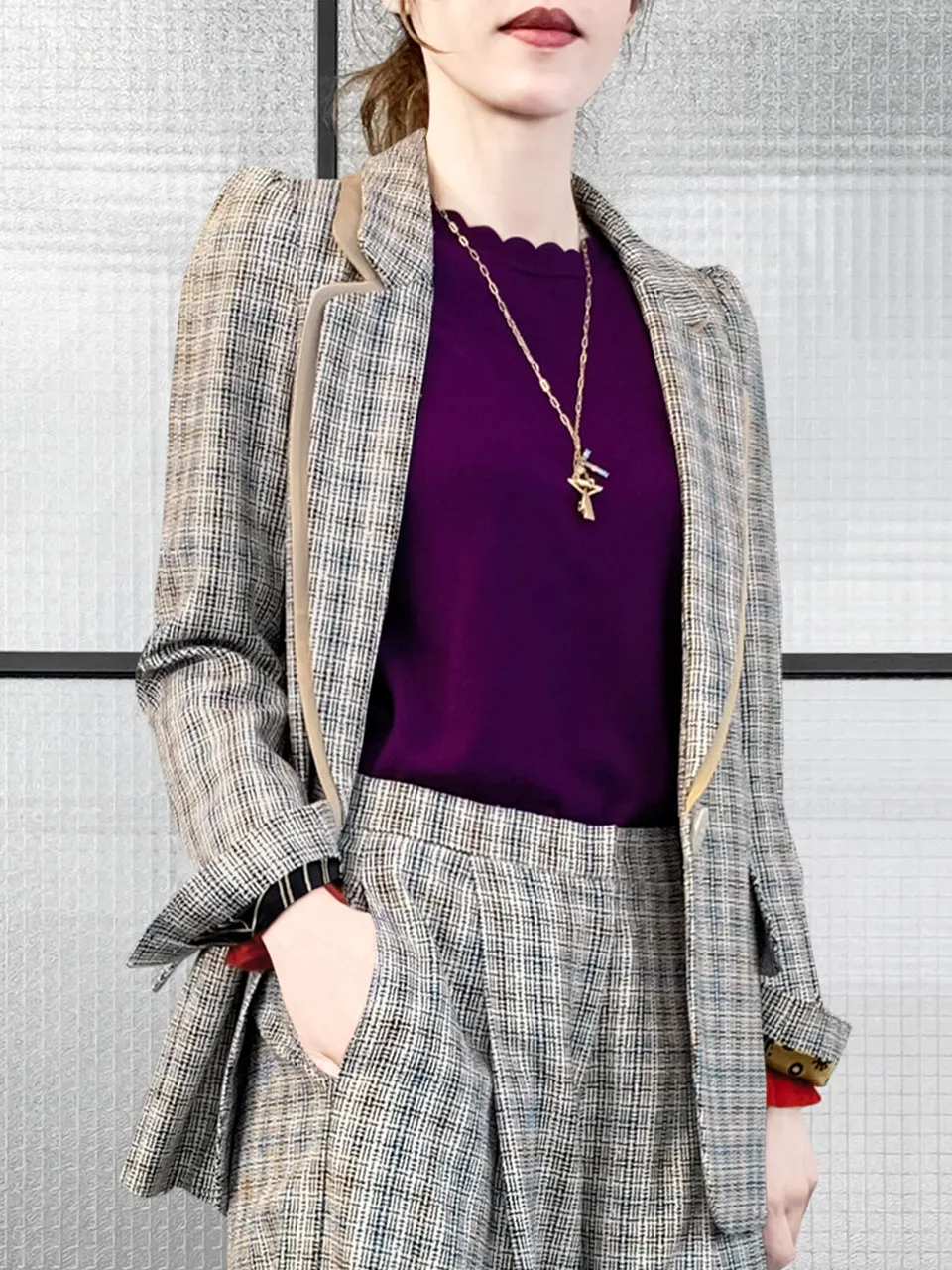 Surprise Sale! Classic Plaid Woollen Silk Blended Tailored Jacket